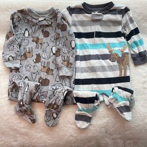 Baby Moose Footed Zipper PJ Sets - 12 months - Carters